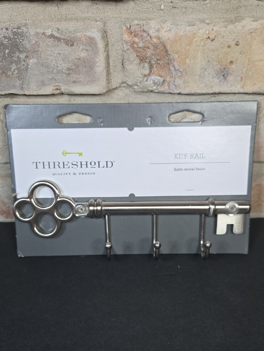 Threshold Satin Nickel Metal Key Rail Holder in a Key Shaped Design NEW